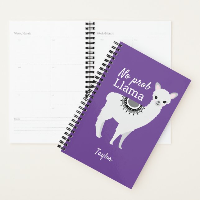 Agenda Sem a ilustração fofa Prob Llama Purple (Exibição)