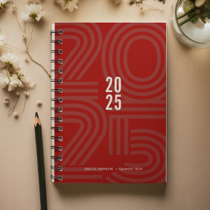 Agenda Semana Espiral Bloqueada Vermelha Escura