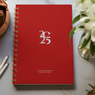 Agenda Semana Espiral de Ano Vermelho Escuro