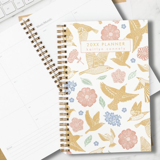Agenda Semana Personalizada Rosa e Dourada de Volta às Au (Criador carregado)