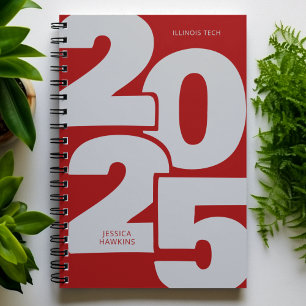Agenda Semanal Espiral Vermelho Escuro Sobreposto Ano