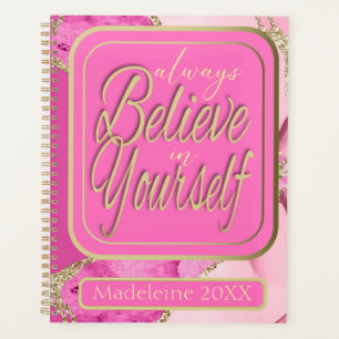 Agenda Sempre acredite em você Bonito, rosa e Dourado