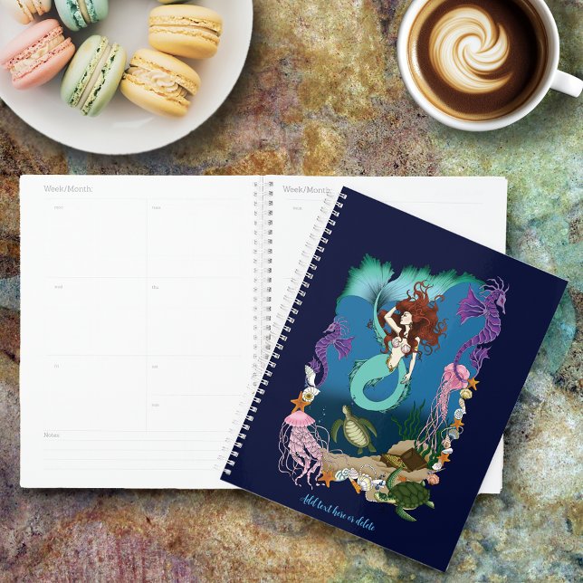 Agenda Sereia Mística Fantasia Oceânica Vida Marinha Azul (Criador carregado)