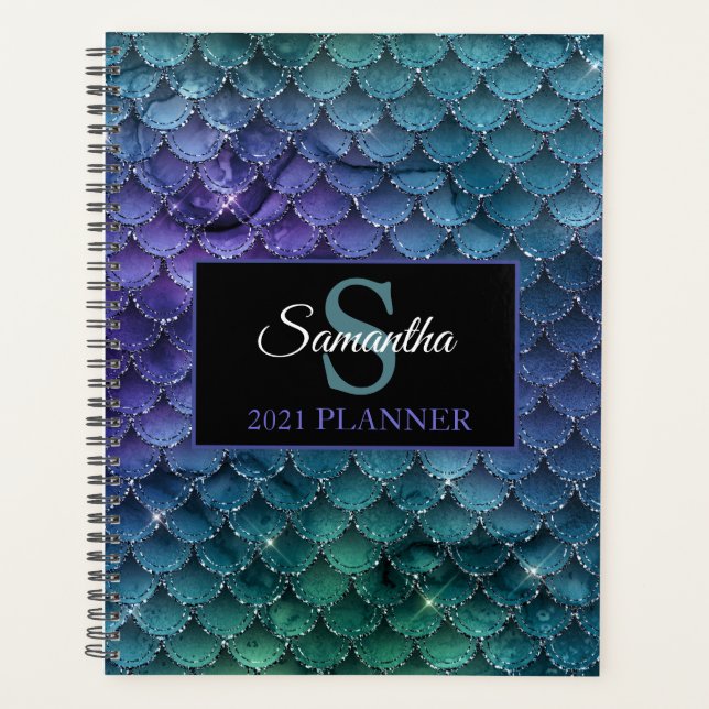Agenda Sereia Roxo-Teal Scalid Monograma Luxo (Frente)