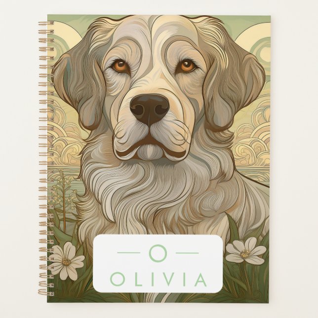 Agenda Serene Dog Planner com Nome e Monograma (Frente)