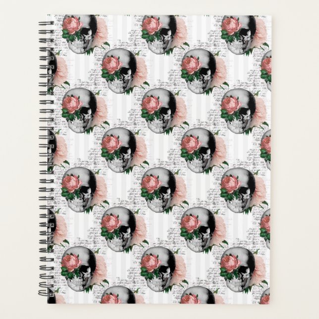 Agenda Série de crânios florais rosa Design 2 (Frente)