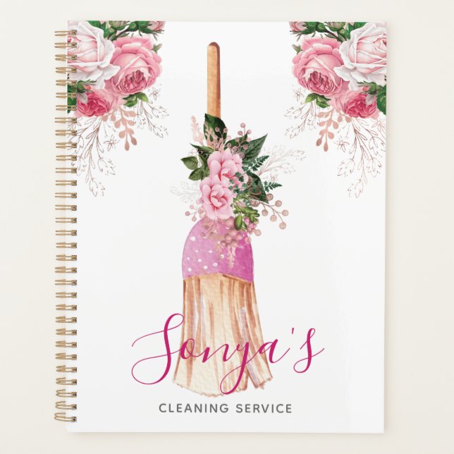 Agenda Serviço de Limpeza Broom Floral Cute (Frente)