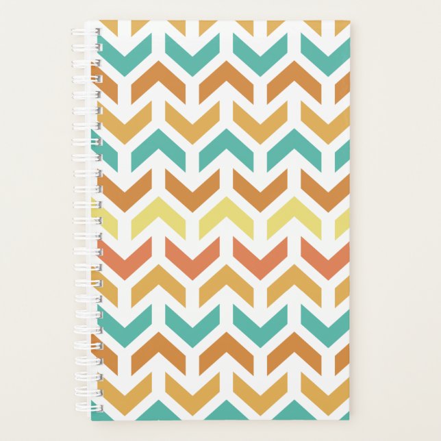 Agenda Setas Retro Chevron Orange Teal Dourado (Frente)