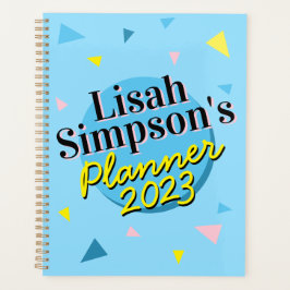 Agenda Seu nome 80s Memphis Blue Yellow Retro Shapes