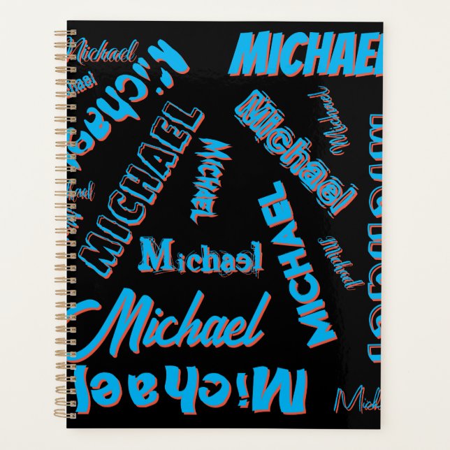 Agenda Seu nome é padrão monograma azul preto (Frente)