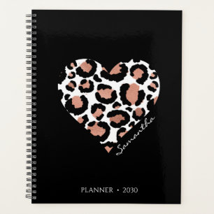 Agenda Seu Nome Leopard Cheetah Padrão Coração Preto