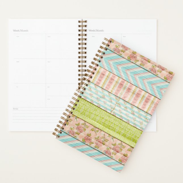 Agenda Shabby Rosa Pastel Patterno sobre Algodão de Madei (Exibição)