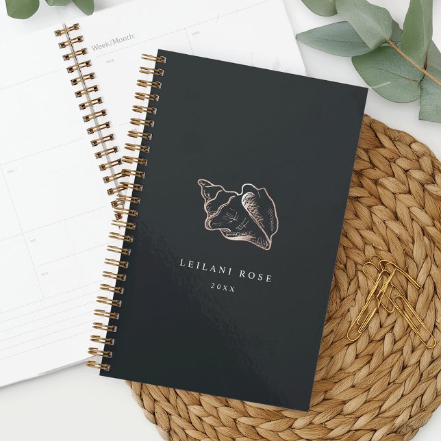 Agenda Shell de Conch Dourado Elegante Rosa Personalizado (Criador carregado)