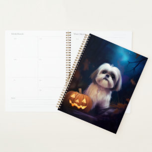Agenda Shih Tzu de Halloween com Abóboras Assustadoras
