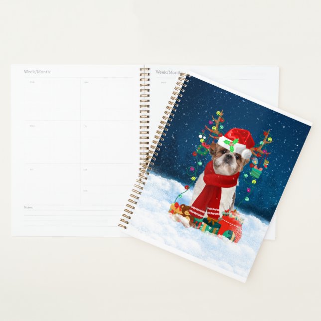 Agenda Shih Tzu Dog em neve com presentes de Natal (Exibição)