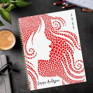 Agenda Silhueta personalizada de mulher em corações verme