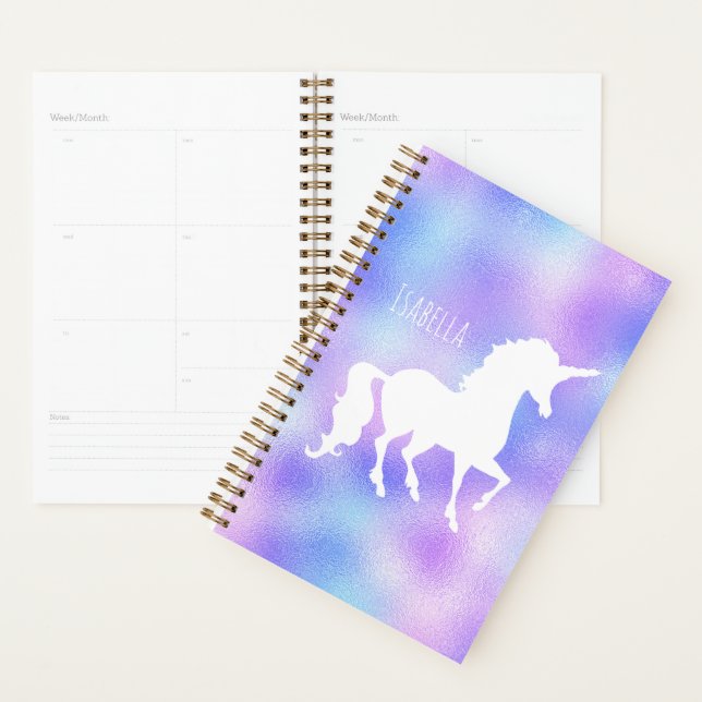 Agenda Silhuette White Unicorn Personalizada Faux Foil (Exibição)