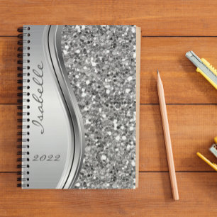 Agenda Silver Faux Glitter Glam Bling Personalizado Metal