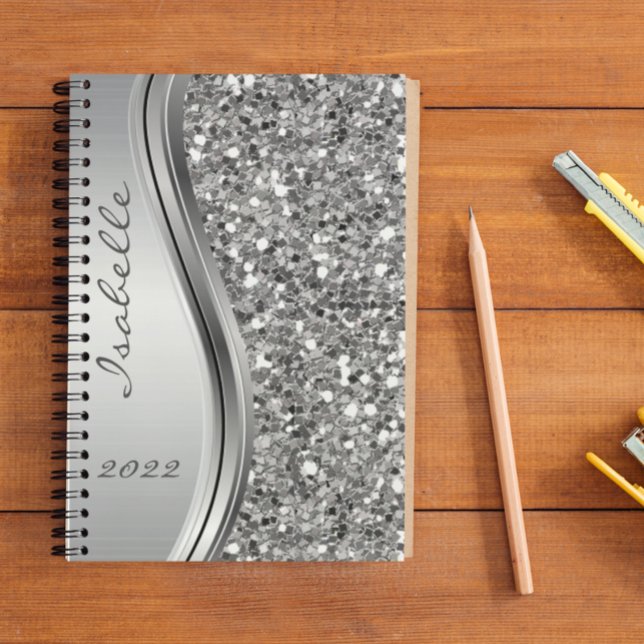 Agenda Silver Faux Glitter Glam Bling Personalizado Metal (Criador carregado)