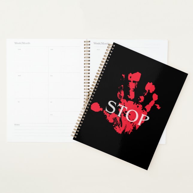 Agenda Símbolo de Alerta "STOP" com Impressão de Mão Verm (Exibição)