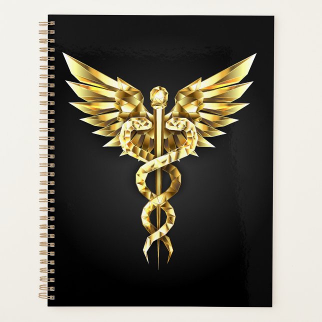 Agenda Símbolo Poligonal Dourado Caduceus (Frente)