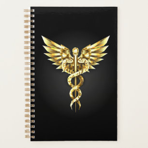 Agenda Símbolo Poligonal Dourado Caduceus