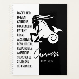 Agenda Símbolo Zodiano do Capricórnio, Preto e Branco