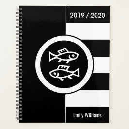 Agenda Símbolo Zodiano Personalizado Peixes Preto e Branc