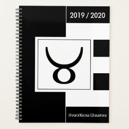 Agenda Símbolo Zodiano Personalizado Taurus Preto e Branc