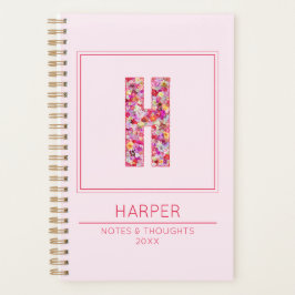 Agenda Simple Blush Pink Girly Floral Monogram Letter H