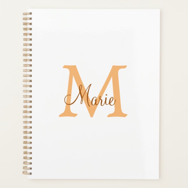 Agenda simple minimal add name monogram orange brown  thr (Frente)