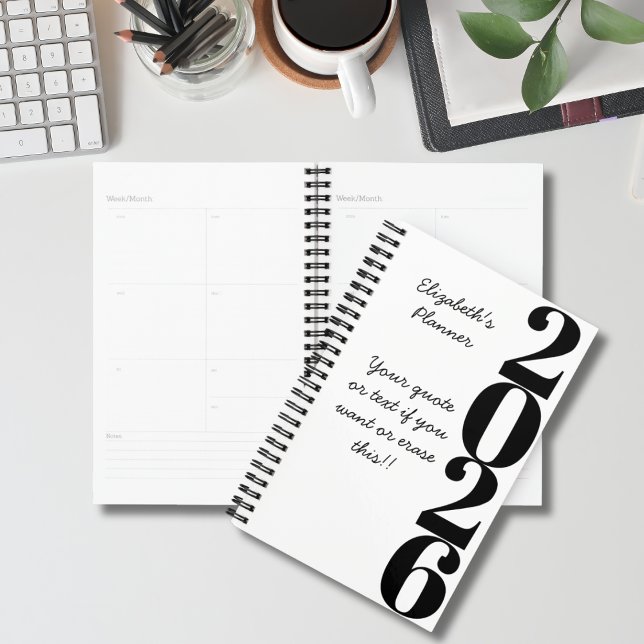 Agenda Simple Minimalist Black and White Name and Year  (Criador carregado)
