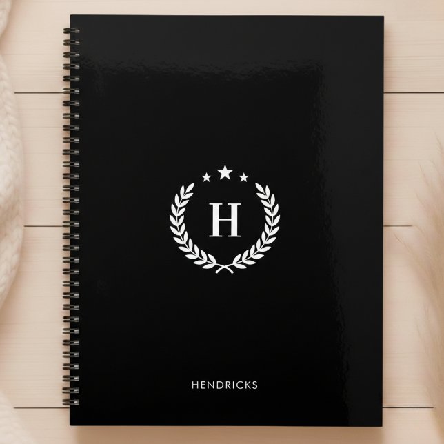Agenda Simple Preto | Monograma Minimalista Moderno Fitne (Criador carregado)