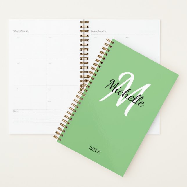 Agenda Simple Verde Monogramado (Exibição)