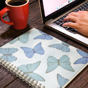 Agenda Simples Azul Lindas Borboletas Aquarela