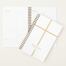 Agenda Simples branco e Dourado Cruz Religiosa