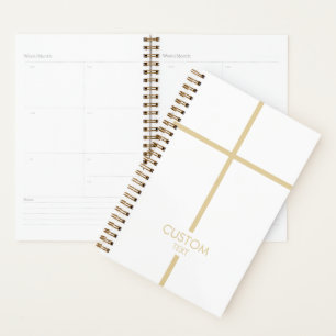 Agenda Simples branco e Dourado Cruz Religiosa