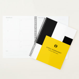 Agenda Simples Cor Moderna Bloco Amarelo Branco e Preto