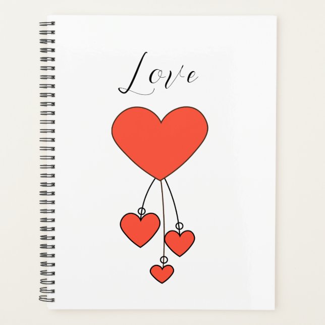 Agenda Simples ilustração com corações escarlate Love (Frente)