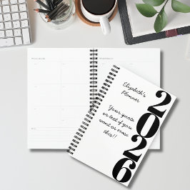Agenda Simples Minimalista Nome e Ano Preto e Branco 