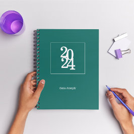 Agenda Simples Minimalista Verde Azul 2024 semanal mensal
