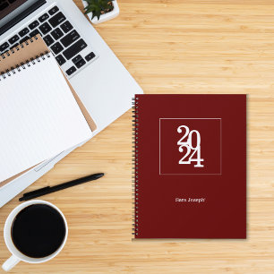 Agenda Simples Moderno Vermelho Escuro 2024