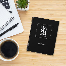 Agenda Simples Planeador Mínimo de Preto e Branco Elegant