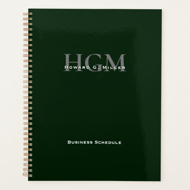 Agenda Simples profissional Prata Verde 3 - Monograma (Frente)