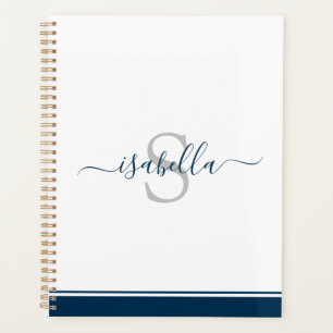 Agenda Simples Script Moderno Monograma de Marinho Elegan