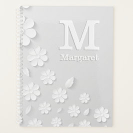 Agenda Sinais brancos, florais, gravados, personalizados