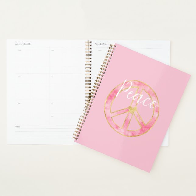 Agenda Sinal de Paz Coração Dourado Aquarela Rosa (Exibição)
