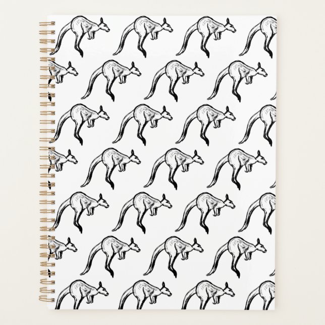 Agenda Sketch de canguru preto-e-branco saltando (Frente)
