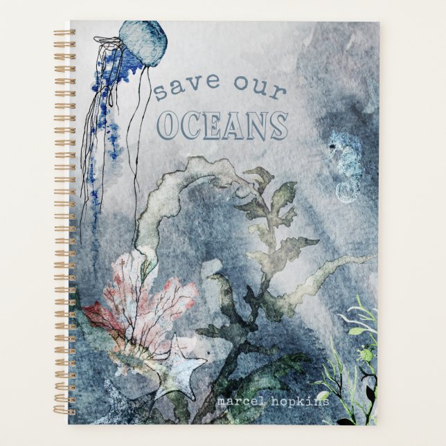 Agenda Sob o Mar Criaturas Cena de Aquarela (Frente)