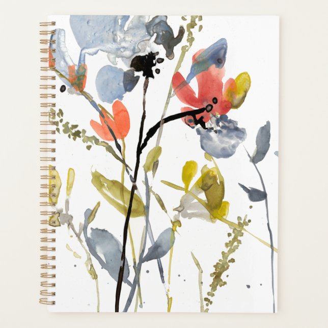 Agenda Sobreposição de Flor - Flores e caules de Aquarela (Frente)